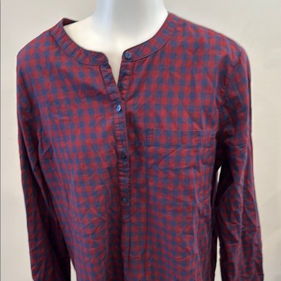 Old Navy Large Poplin Plaid Tunic Red and Blue Checkered Shirt - Picture 4 of 11